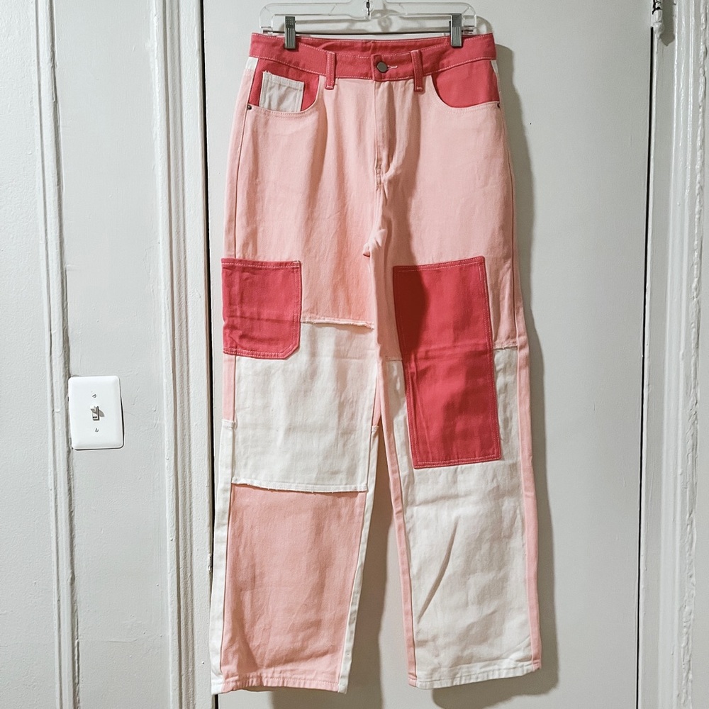 SHEIN High Waist Color Block Straight Jeans, Size L 8/10